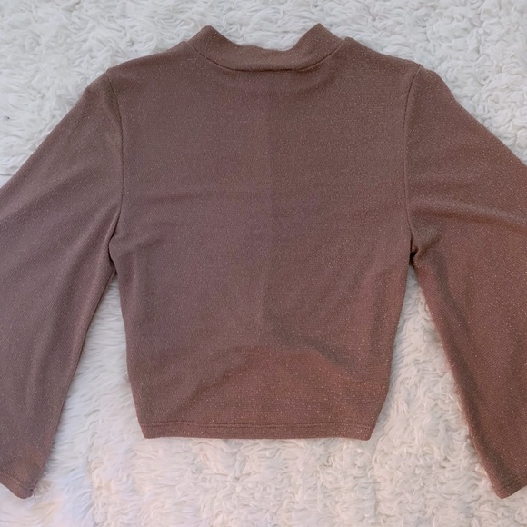 AKIRA 3/4 Wide Sleeve Mock Neck Knot Crop Top - Picture 7 of 7